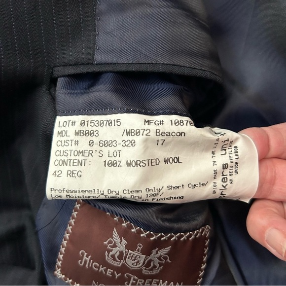 Hickey Freeman for Nordstrom Men's Black Pinstripe Blazer, 100% Wool, Size 42R - Picture 16 of 16